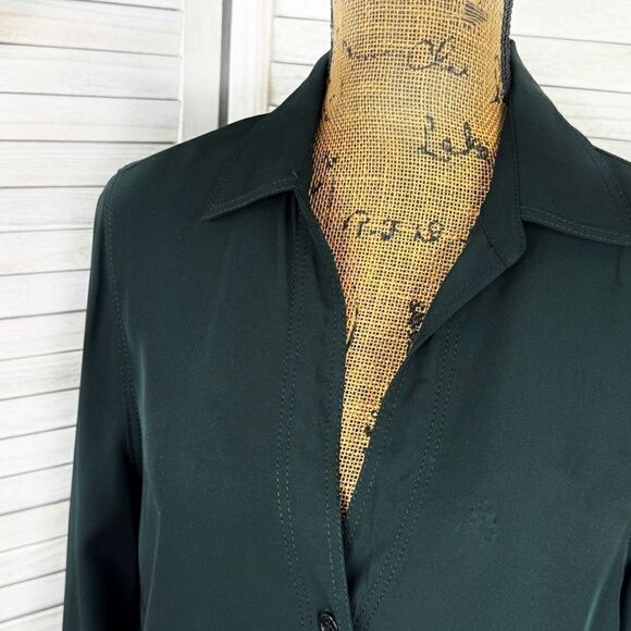 Zara V Neck Button Front Shirt Blouse Dark Green Small Long Sleeve - Picture 5 of 11